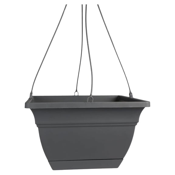Hanging Planter Indoor - Eclipse Square Plant Pot with Saucer - Lightweight UV Resistant Hanging Basket for Flowers & Plants - 12 Inch Warm Gray