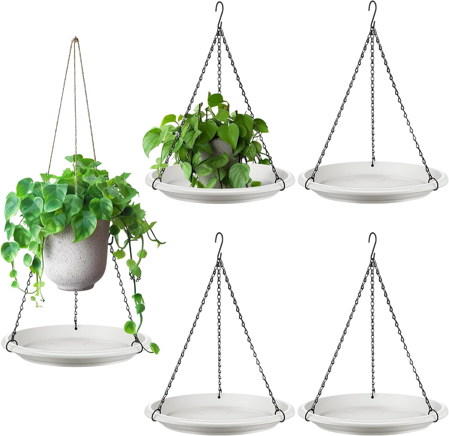 Hanging Planter for Indoor Outdoor Plants, 12" Plant Saucer with Basket Chains, Adjustable Plants Hanger Shelf Decorative Hanging Plant Flower Pot for Window Wall Ceiling Home Decor (5 Pcs,White)