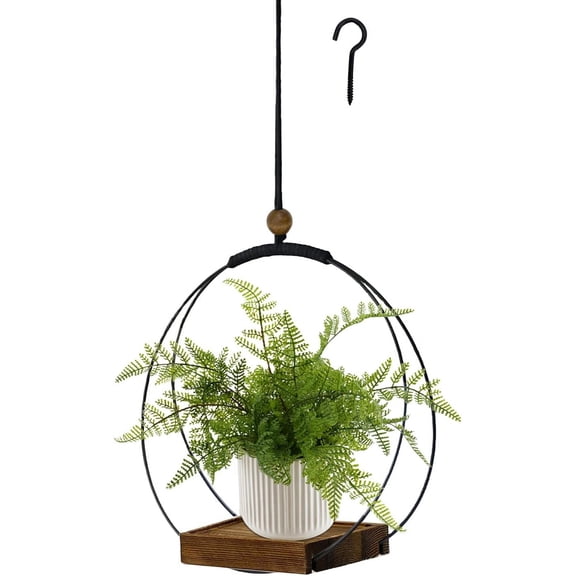 Hanging Planter for Indoor Plants Black Plant Hanger Indoor with Sturdy Wood Base Modern Boho Macrame Plant Hanger for 3-5.5 Inch Pot Hanging Wall Ceiling Window Home Decor (Pots Not Included)