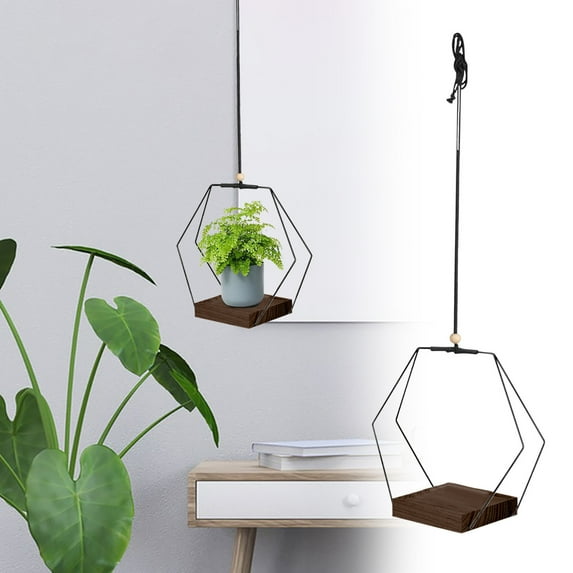 Hanging Planter for Indoor Plants, Hanging Planters for Indoor Plants Large Metal Plant Hanger Stand with Wood Base, Wall Planter Holder for Window Wall Ceiling Home Decor Accessories