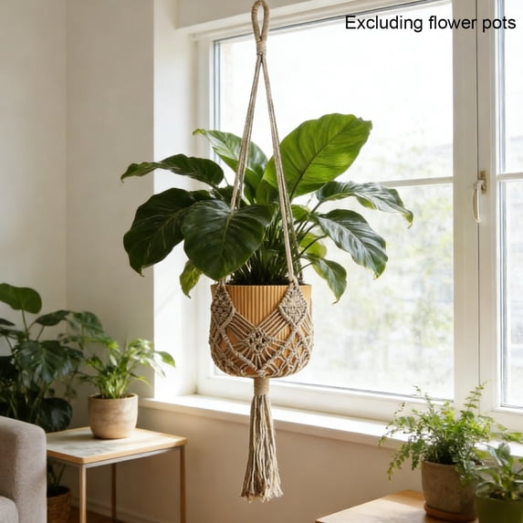 Hanging Planter with Patterns, Macrame Plant Hangers Multipurpose Woven Cotton Rope Plant HangerMacrame , Crochet Boho Plant Hanger Holder for Flower Pots and Home Organization
