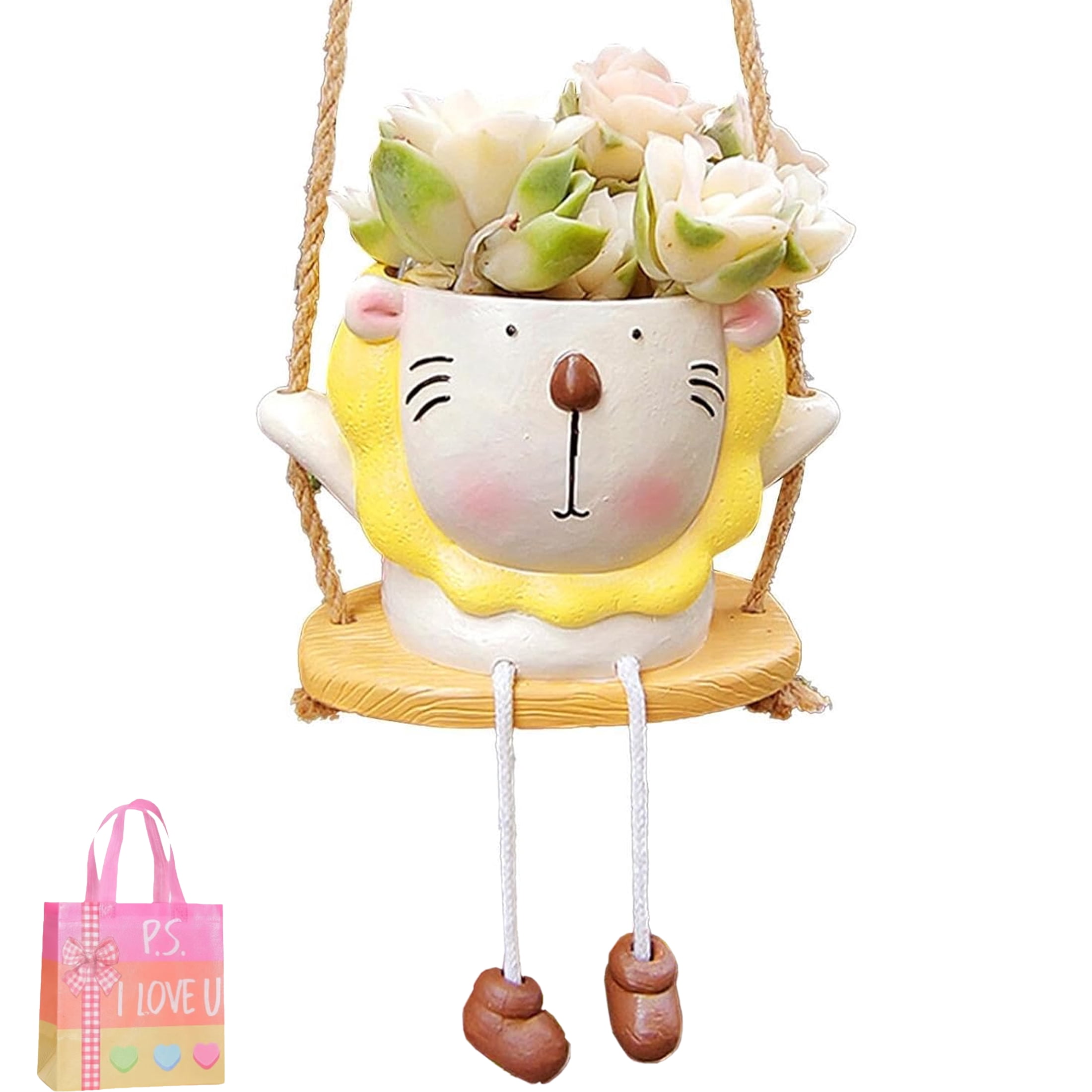Hanging Planter Pot 1 Pc Resin Swinging Animal for Indoor Outdoor Succulent