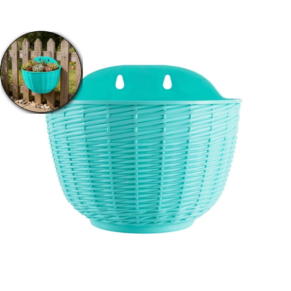 Hanging Planter Pot Half Round Imitation Rattan Wall Flowerpot Rustic Decorative Flower Basket Semicircle Plastic Plant Baskets Container Flower Pot with Drainage and Hooks