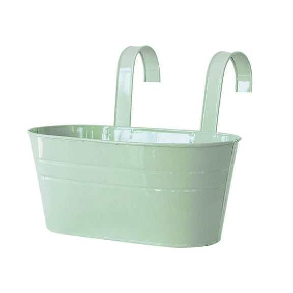 Hanging Planter Pots, Galvanized Iron Flowerpot, Oval Metal Balcony Planter with Double Removable Hooks for Railing Fence Window Deck Desktop Storage