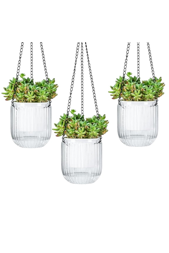 Hanging Planters 4.5in, Hanging Flower Pots Baskets for Indoor and Outdoor, Self Watering Plant Pots with 3 Hooks Drainage Holes(Clear, 3Pcs)