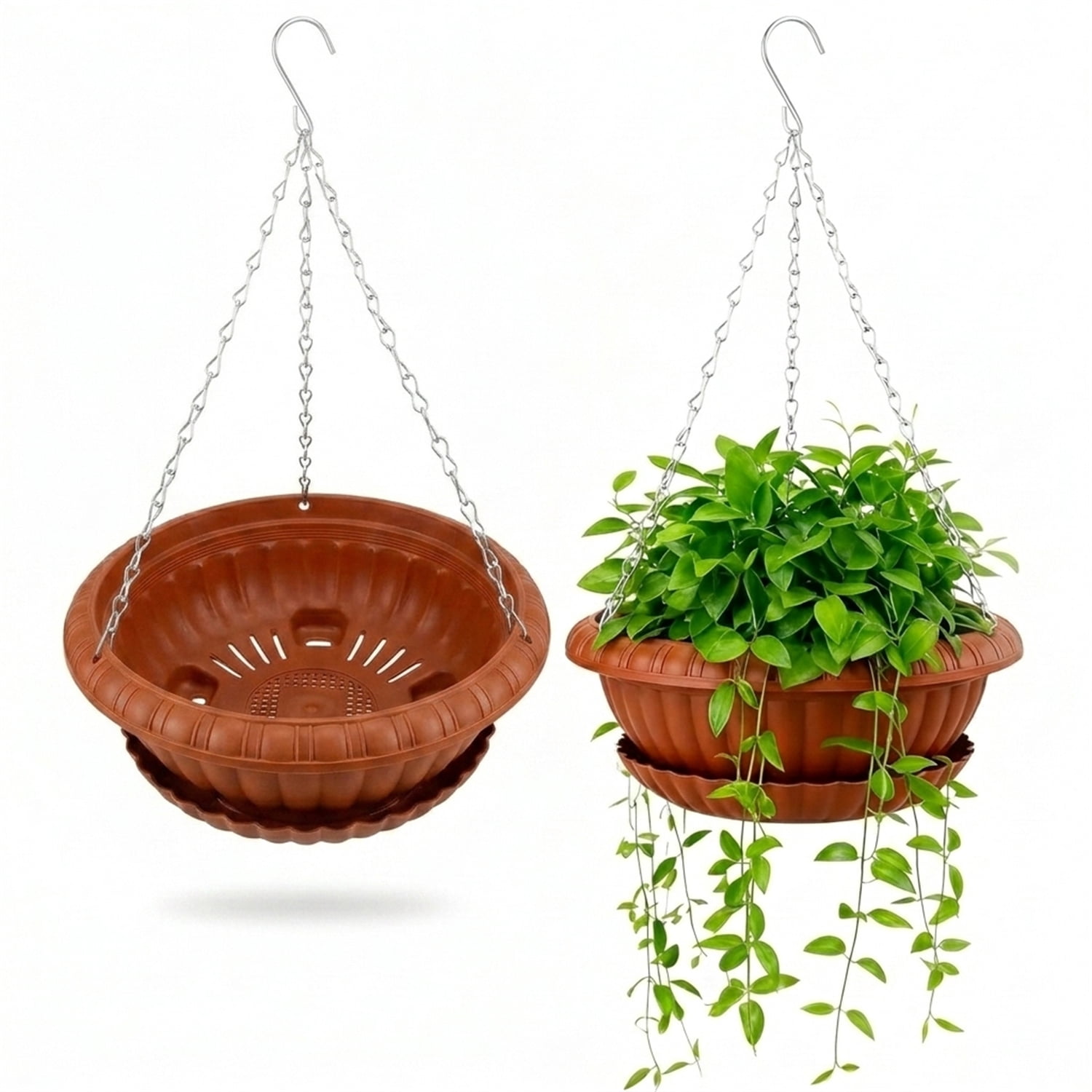Hanging Planters, Artrylin 2 Pcs 11" Hanging Pots, Hanging Flower Pots, Hanging Plant Pots Baskets for Plants with Drainage Trays, Hanging Chains and Ceiling Hooks