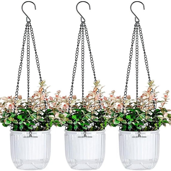 Hanging Planters for Indoor -Bexikou 3 Pack Outdoor Planter, Hanging Flower Pots with Drainage Hole,Hanging Self-Absorbing Water Plant Pot Flowerpot for Garden Home