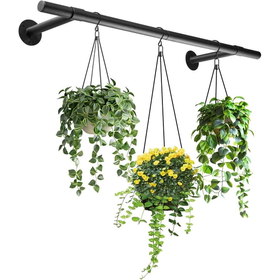 Hanging Planters Rod Plant Hanger Indoor for Window Ceiling, Hanging Plant Shelf for Wall Planter House Plants, Plant Shelves Metal Holder Bar 31.5In Black (Pots, plants, chains not included)