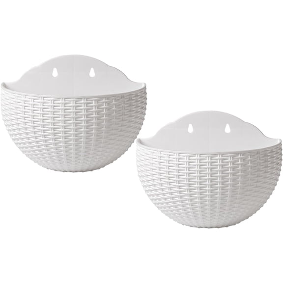 Hanging Planters Wall Planter 2PCS Wall Hanging Planter Half Round Fence Planters with Drainage and Hooks Wall Mounted Planters for Balcony Garden Railing Indoor Outdoor White