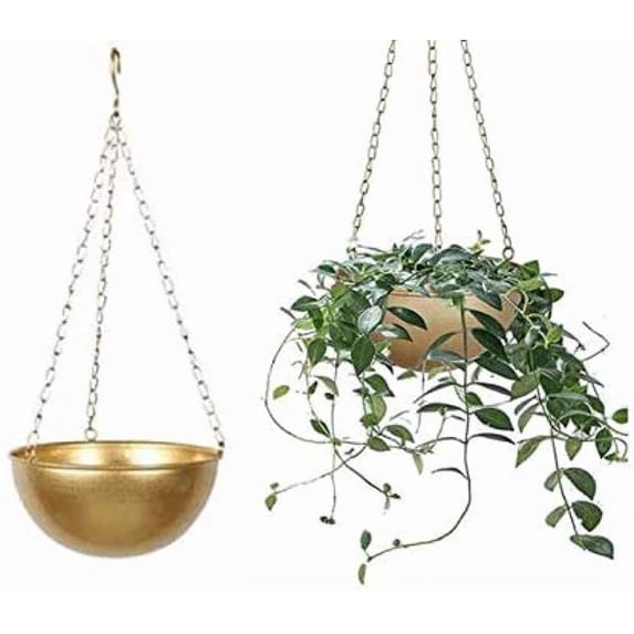 Hanging Planters with Chains, Wall Mounted Iron Flower Pot Holder, for Planting Ivy and Fern for Window Porch Balcony and Home Decor Gold