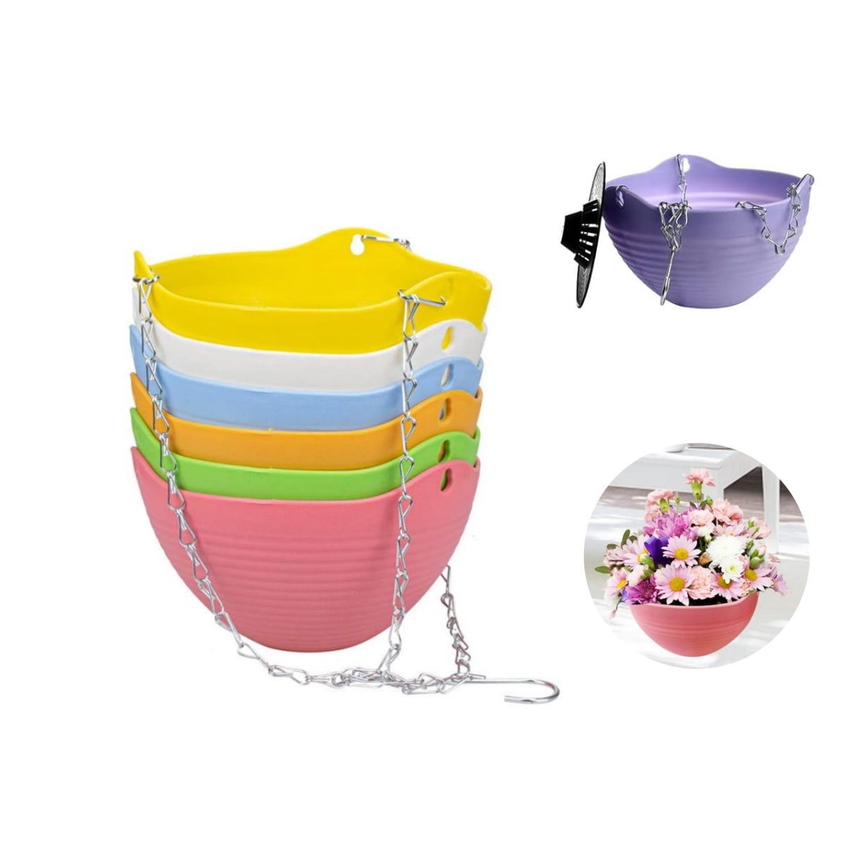 Hanging Plastic Planter Pot,Colorful Garden Flower Plant Pot with Drainer Chain for Indoor Use,HXRH Reusable Hanging Flower Basket for Outdoor,Garden