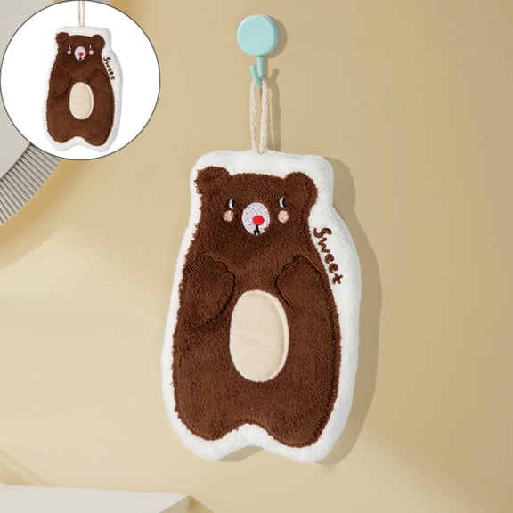 Hanging Plush Thick Bathroom Handkerchief Polyester Towel Color:Brown Material:Cloth