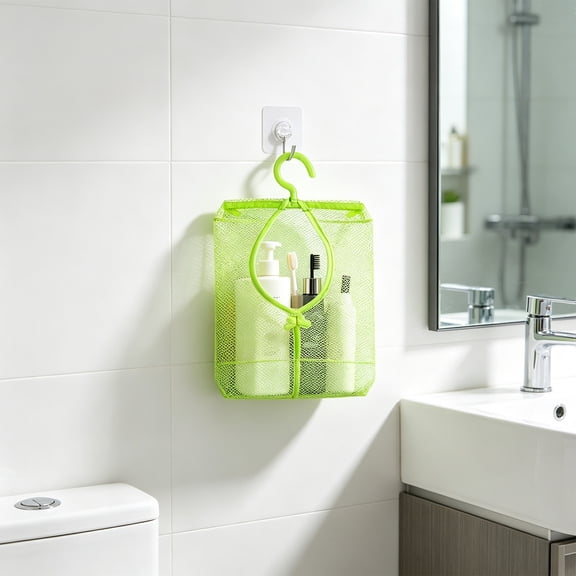 Hanging Pocket, Multifunctional Rotating Water Bag, Plastic, Wall-Mounted, Space-Saving, Breathable Ventilated, Large-Capacity Layered Organizer, Easy to Clean Green