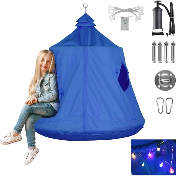 Hanging Pod Play Tent for Kids, Indoor/Outdoor Waterproof Tree Swing Tent with LED Lights and Inflatable Base, 45" H x 44" W, 330 lb Capacity
