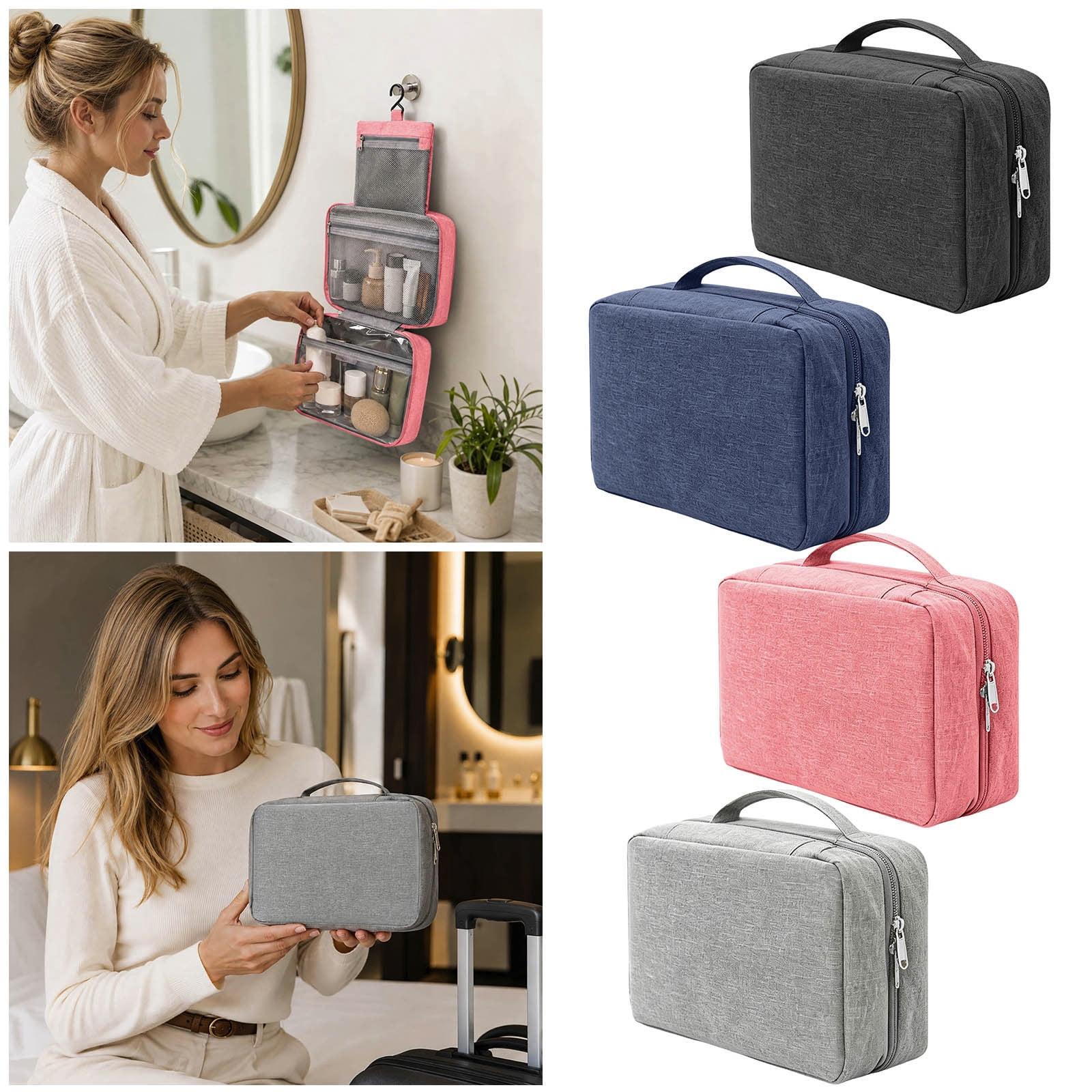 Hanging Polyester Toiletry Bag, Tri-Fold Travel Organizer with Hook for ...