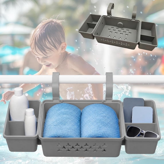 Hanging Pool Storage Basket with 3 Detachable Compartments, Foldable ...