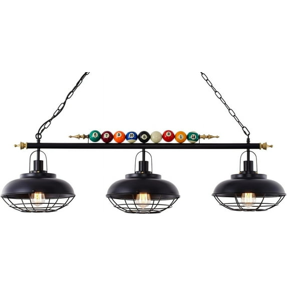Hanging Pool Table Lighting Fixtures Billiard Ceiling Lamp Real Billiard Ball Design Pendant Lamp with Metal Shades for Game Room Beer Party Pool Table Man Cave (3 Lights Billiard Room Light)
