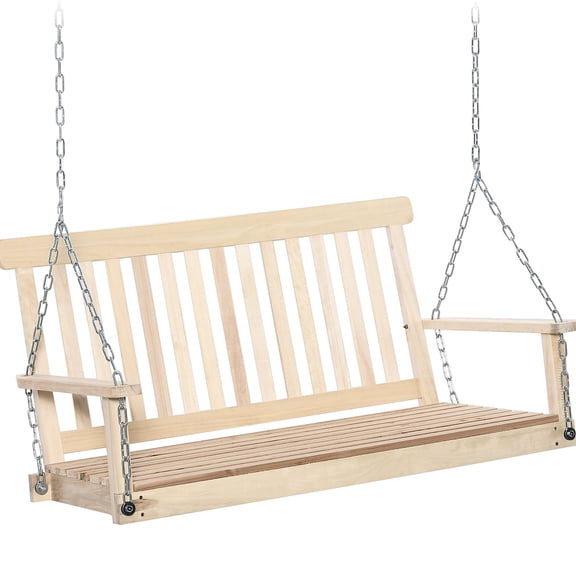 Hanging Porch Swing 2, Patio Chair With 440lbs Capacity, Natural Wood Seat And Support 2 Swing, Classic Look