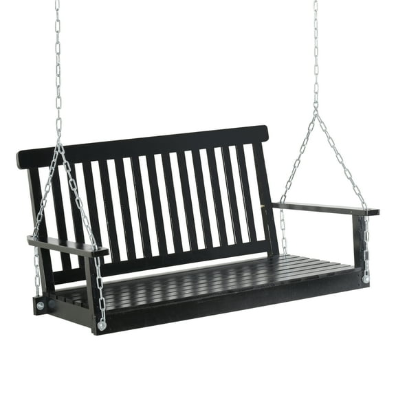 Hanging Porch Swing Chair Of , 2 Black Garden With 440lbs Capacity, Slatted For Fresh Air Time Backyard Relaxing