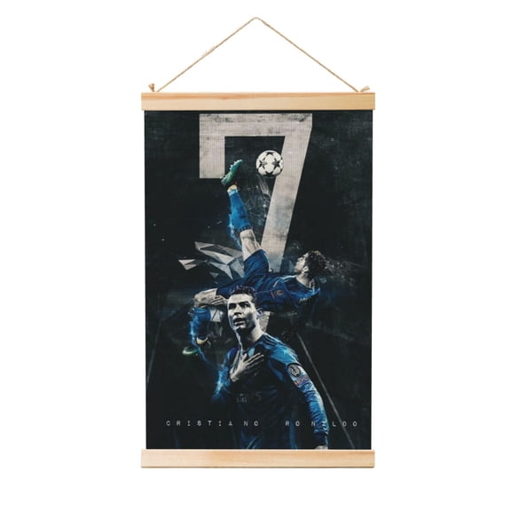 Hanging Poster Cristiano Ronaldo Wall Canvas Artwork With Wooden Frame Scroll Painting 12"x18"