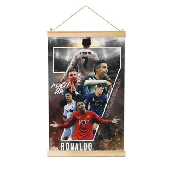 Hanging Poster Cristiano Ronaldo Wall Canvas Artwork With Wooden Frame Scroll Painting 12"x18"