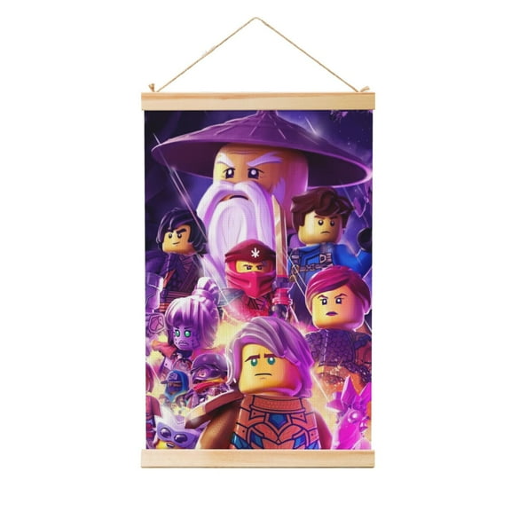 Hanging Poster Ninjago Wall Canvas Artwork With Wooden Frame Scroll Painting 12"x18"