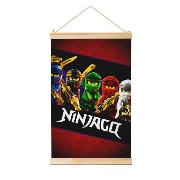 Hanging Poster Ninjago Wall Canvas Artwork With Wooden Frame Scroll Painting 12"x18"