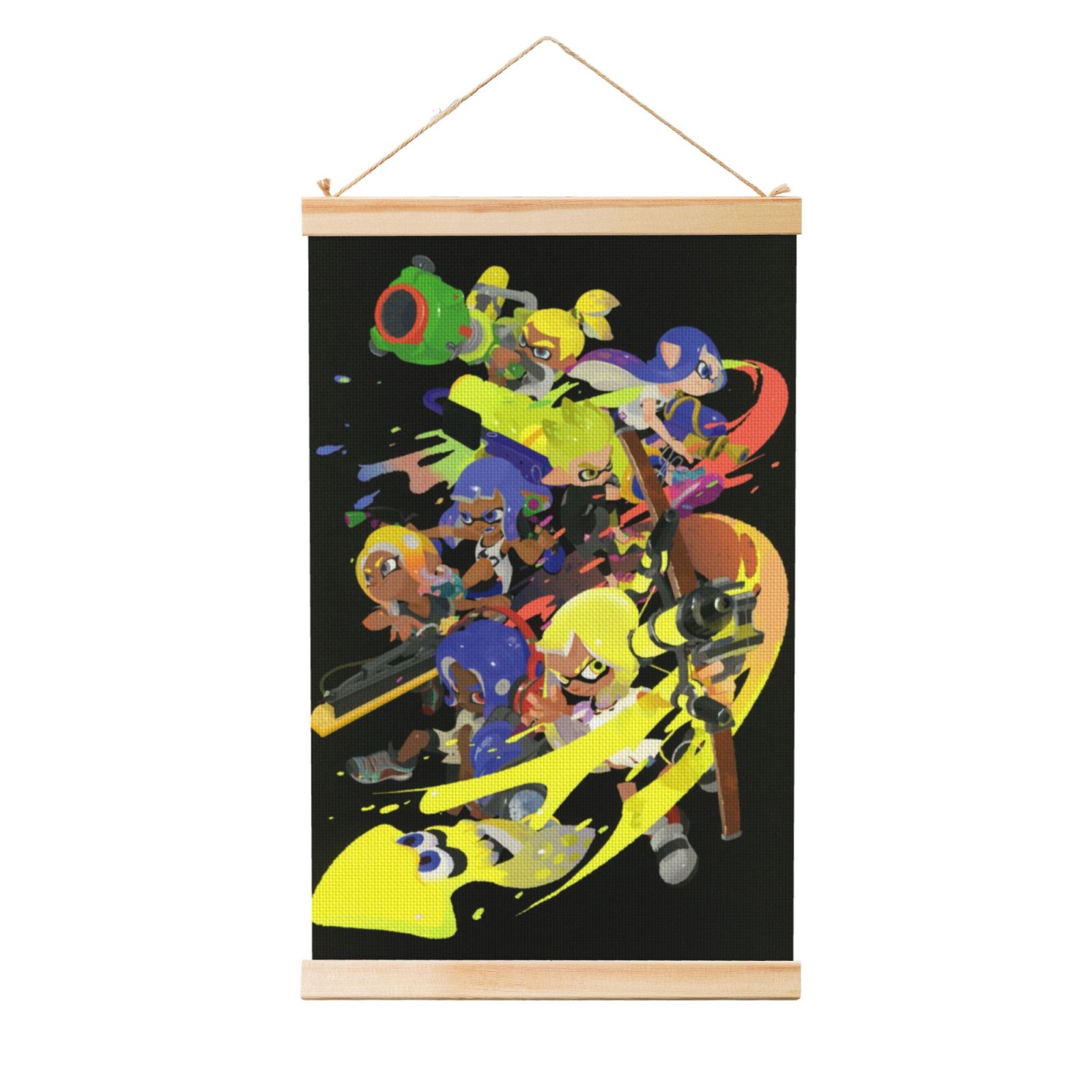 Frame Splatoon Hanging Poster Splatoon Wall Canvas Artwork With Wooden Frame Scroll ...