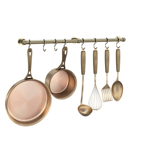 Hanging Pot Rack 23.7 Inch Antique Brass Wall Mounted Kitchen Storage Bar