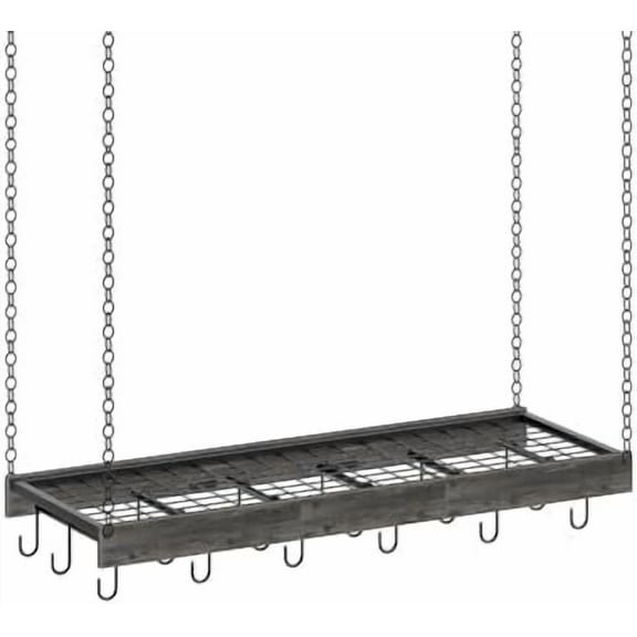 Hanging Pot Rack, 35.4" L x 13" W Ceiling Pot Hanger, Industrial Style Pot Rack, Wall Mounted Pot Hanger for Kitchen, Pot and Pan Hanging Rack, with Hooks, Charcoal Black and Black TPR12BCC1