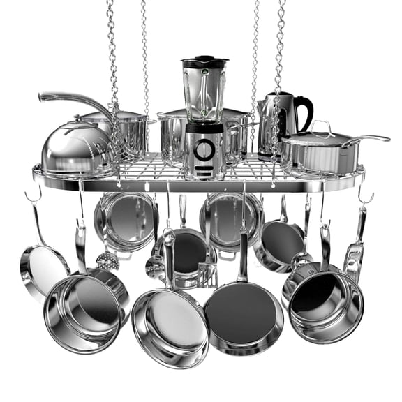 Hanging Pot Rack - Ceiling Mount Kitchen Organizer For Pots And Pans With 15 Hooks 33 X 17 Inches Heavy-duty  Durable Space-saving Pan Holder