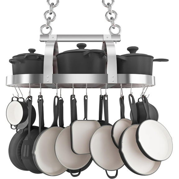 Hanging Pot Rack Ceiling Mount, Pot and Pan Rack, Pot Hanger, Kitchen Storage, Pot Rack Organizer with 20 S Hooks, Chrome