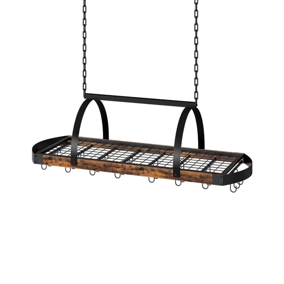 Hanging Pot Rack Ceiling Mounted Cookware Organizer Rustic Brown and Black 47.2''L x 15.7''W x 13''H