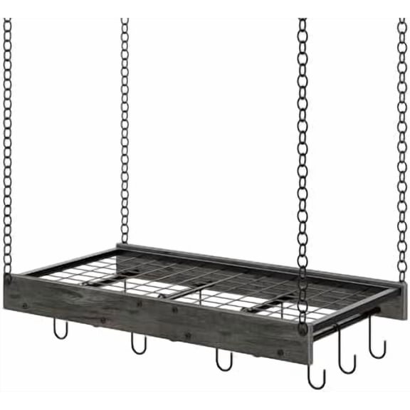 Hanging Pot Rack, Ceiling Mounted Pot Hanger, Vintage Pot Rack for Kitchen, Pot Storage Organizer, with 12 S-Shaped Hooks, for Cookware Storage, Space Saving, Charcoal Black and Black TPR01BC