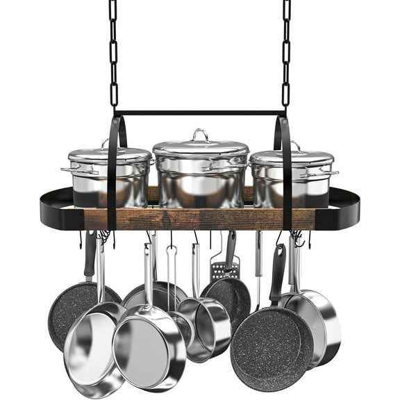 Hanging Pot Rack, Ceiling Pot Rack for Kitchen, Pot Hanger with Detachable S Hooks, Sturdy Metal Frame, Industrial Style, for Pot and Pan Storage, Space-Saving