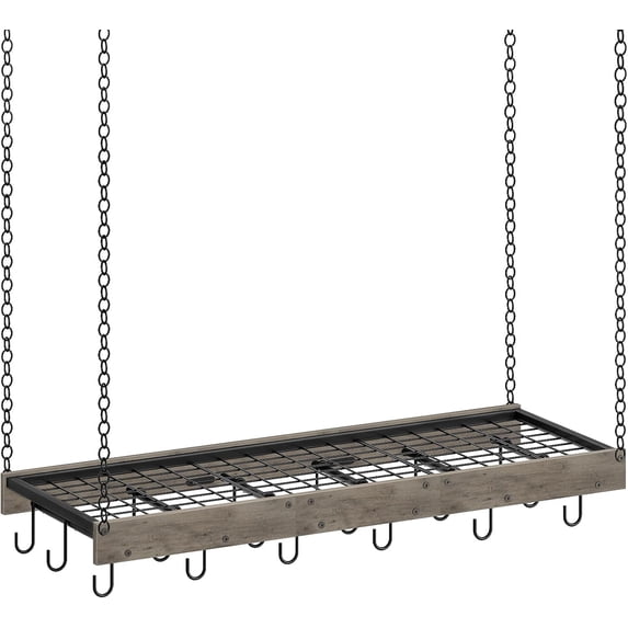 Hanging Pot Rack, Ceiling Wall Mounted Pot Rack for Kitchen, Industrial Style Pot Hanger with 18 Hooks, Cookware Storage Organizer, for Pots and Pans, Greige and Black TPR12BGC1