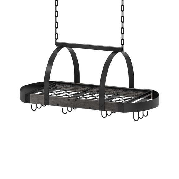 Hanging Pot Rack Charcoal Black and Black 31.5''L x 15.7''W x 13''H Ceiling Mounted Cookware Organizer