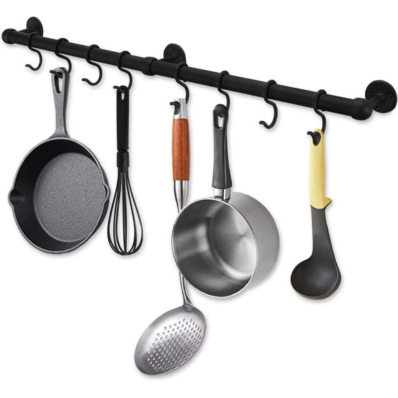 Hanging Pot Rack Hanger: 23.7 Inch Stainless Steel Pot and Pan Hanger Pot Rack Wall Mounted Hanging Pots and Pans Rack Pot Hangers for Kitchen Wall Kitchen Rail with Hooks