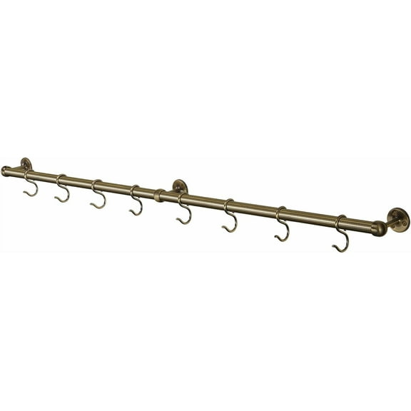 Hanging Pot Rack Hanger: 39.4 Inch Stainless Steel Pot and Pan Hanger Pot Rack Wall Mounted Hanging Pots and Pans Rack Pot Hangers for Kitchen Wall Kitchen Rail with Hooks (Antique Brass)