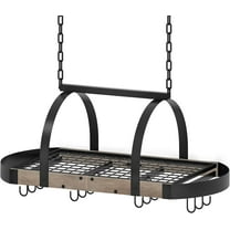 Hanging Pot Rack, Pot Hanger for Kitchen, Ceiling Mounted Pot Holder, Cookware Organizer with 12 S-Shaped Hooks, for Pot, Pan Storage, Space-Saving, Greige and Black