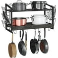 thumbnail image 1 of Hanging Pot Rack, Pot Rack Wall Mounted, 2-Tier Kitchen Pot and Lid Organizer, Wall-Mounted Cookware Holder with 12 Hooks, for Kitchen Storage of Pots, Pans, Utensils, Charcoal Black, 1 of 17