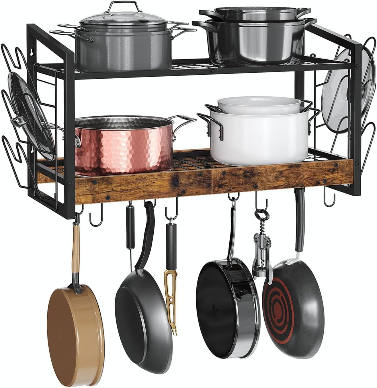 Hanging Pot Rack, Pot Rack Wall Mounted, 2-Tier Kitchen Pot and Lid ...
