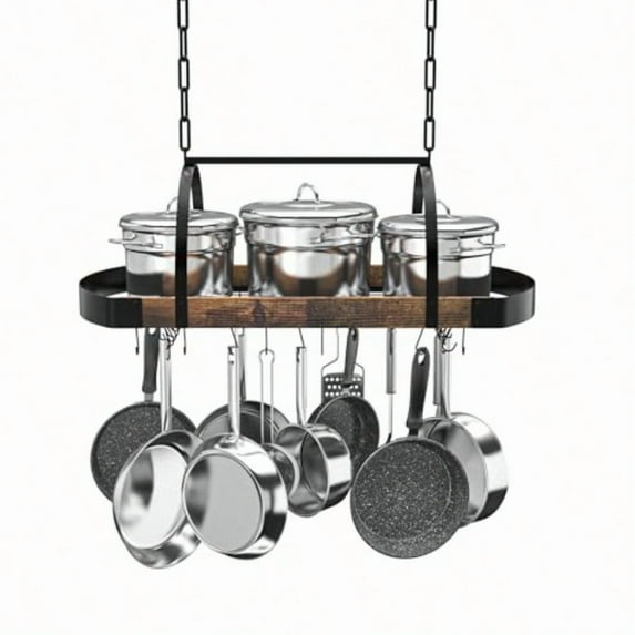 Hanging Pot Rack32Inch Ceiling Pot Rack For Kitchen SpaceSaving Pot Hanger With 16 Detachable S Hooks Sturdy Metal Frame Industrial Style For Pot Pan Storage SpaceSaving