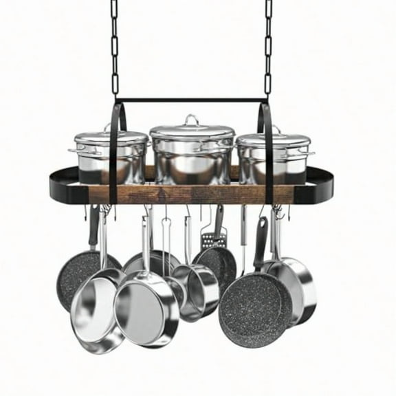 Hanging Pot Rack32Inch Ceiling Pot Rack For Kitchen SpaceSaving Pot Hanger With 16 Detachable S Hooks Sturdy Metal Frame Industrial Style For Pot Pan Storage SpaceSaving