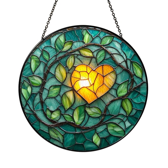 Hanging Pothos Plant Stained Glass Suncatcher, Green Leaf Vine Window Hanging Botanical Home Decor