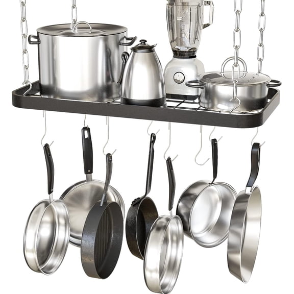Hanging Pots and Pans Organizer Rack for Ceiling Wall Mount Grid Kitchen Pot Stora Shelves for sils, Cookware with 8 S Hooks (24.4 x 11.8 x 1.2 inches)- JACKCUBE DESIGN MK397B