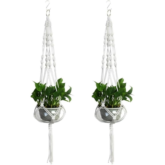 Hanging Pots for Plants Outdoor Indoor: Macrame Plant Hanger Outdoor Indoor, 2 Pack 41 Inch Hand-Woven Plant Hangers for up to 5-10 Inch Pots, Heavy 15lb Planters (White)