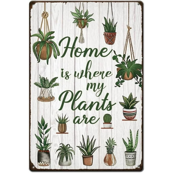 Hanging Potted Plant Tin Sign Garden Home is Where My Plants are Vintage Metal Signs Cacti Aloe Vera Funny Metal Plaque for Home Outdoor Garden Farmhouse Girl's Room Office Outside
