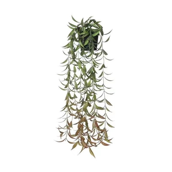 Hanging Potted Trailing Greenery Plant For Indoor Outdoor Aesthetic Decor, Living Room Shelf Wall Hanging Ornament, Light‑Green Red‑Tip Tea Leaf Foliage Style