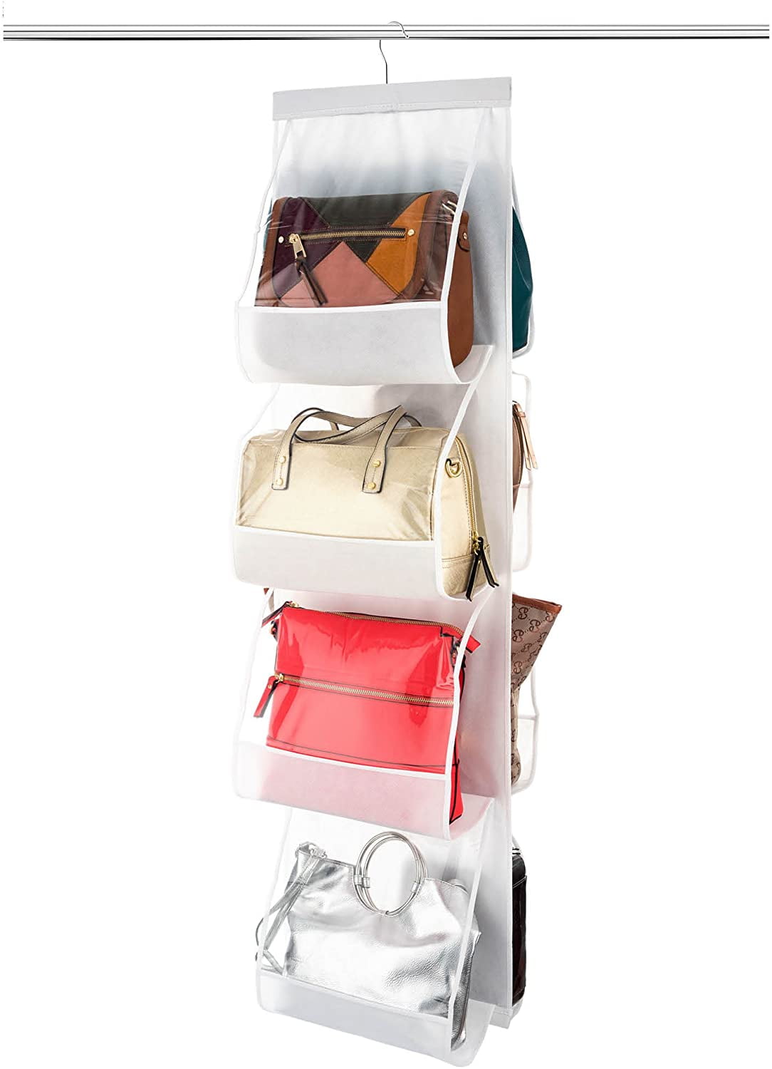 6 Pockets Hanging Purse Handbag Organizer Clear Hanging Shelf Bag  Collection Storage Holder Collection Wardrobe Closet Space Saving Anti-dust  Cover